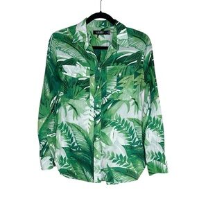 Lauren Ralph Lauren Palm Frond Print Cotton Voile Button Down Shirt size Medium